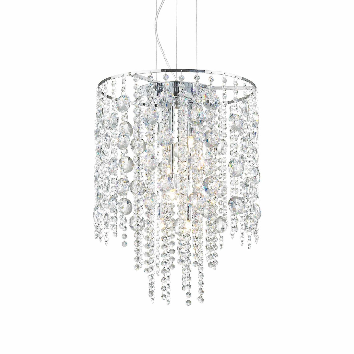 Ideallux EVASIONE pendant light with 8 dimmable bulbs, chrome metal, crystal design, adjustable height, Ø41cm