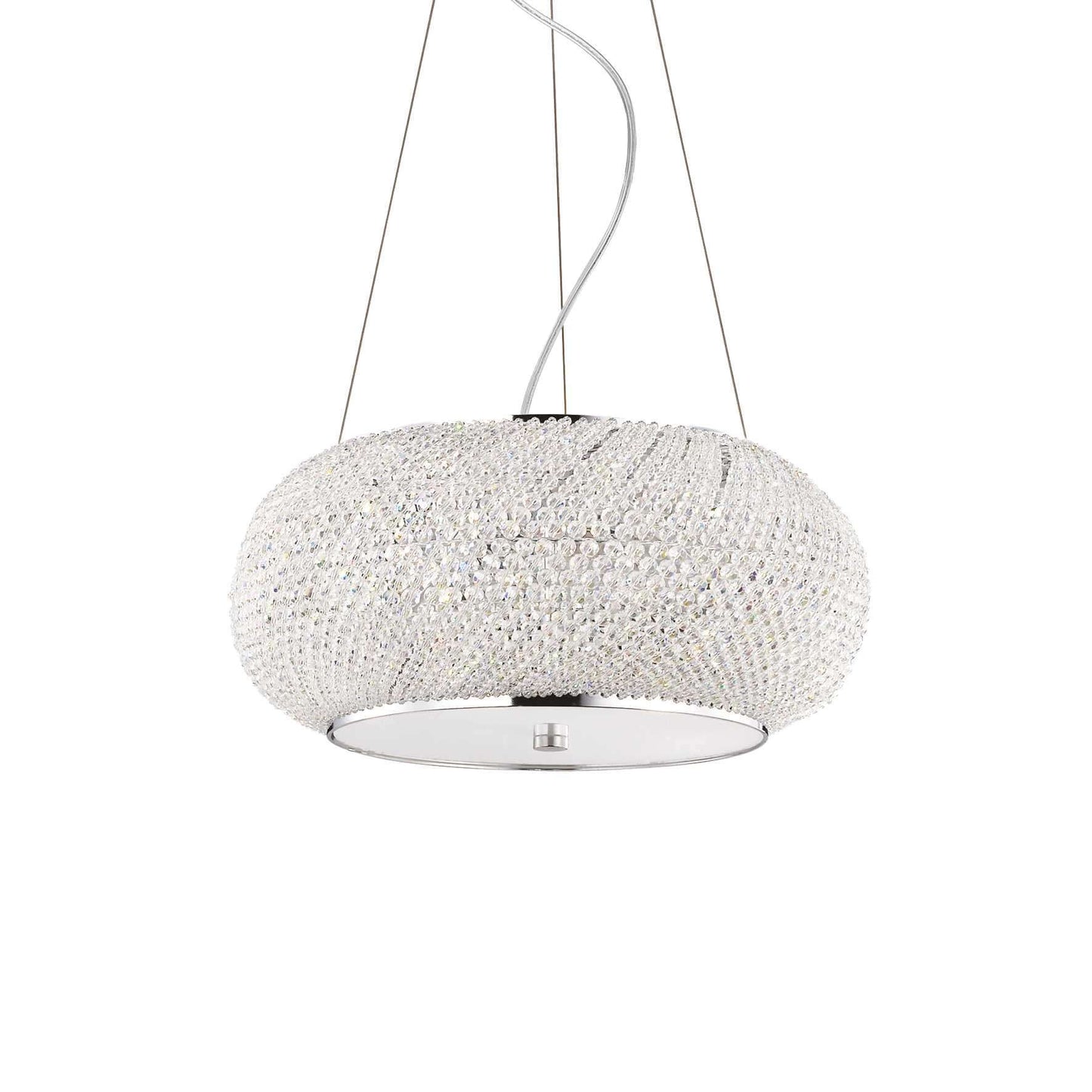 Ideallux Pendelleuchte PASHA' 6-flammig silber, mit Metallrahmen und Kristallperlen, höhenverstellbar, E14 Sockel, elegantes Design