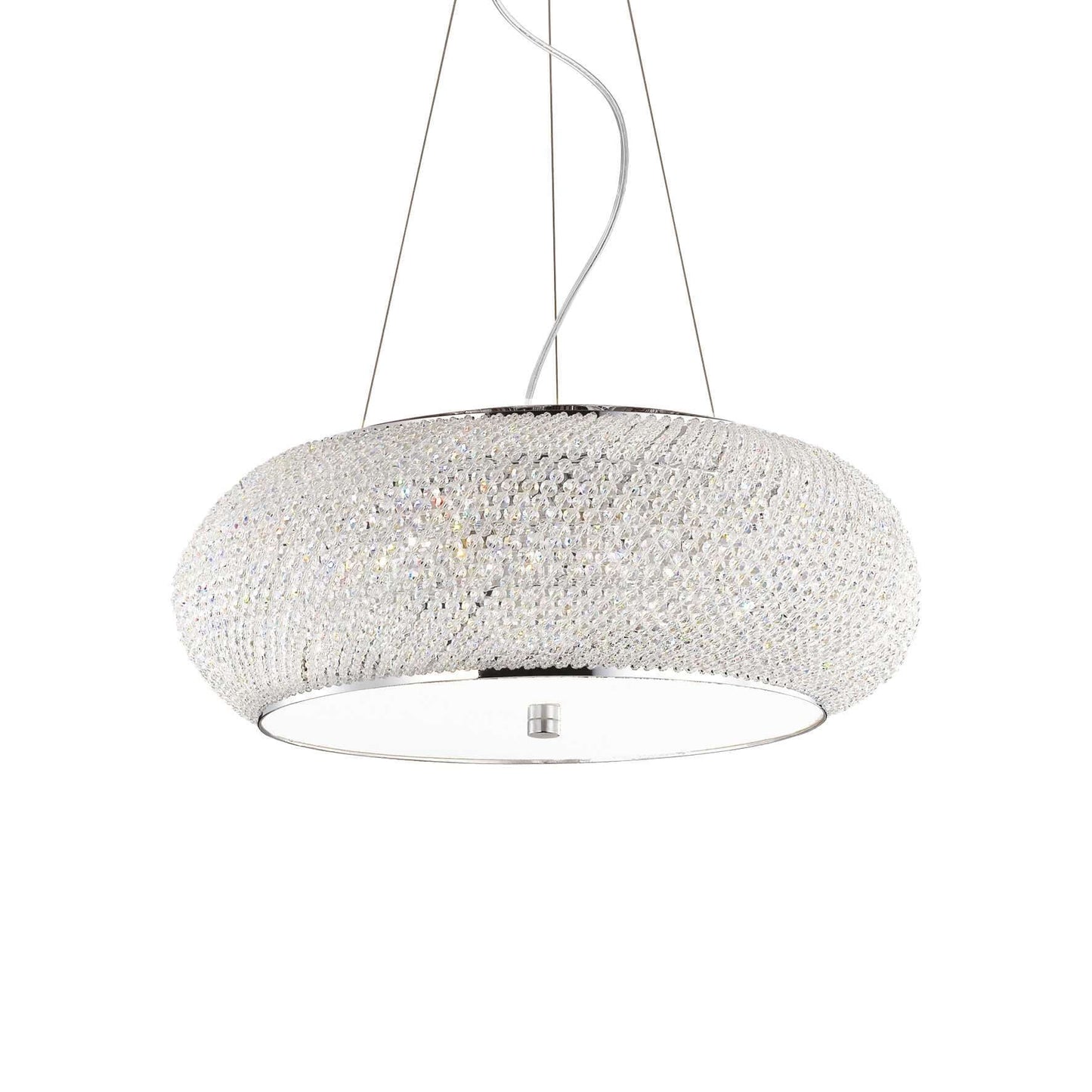 Ideallux PASHA' 10-flammig Silber Pendelleuchte, dimmbare Kristallglaslampe mit verstellbarer Höhe und E14 Sockel.