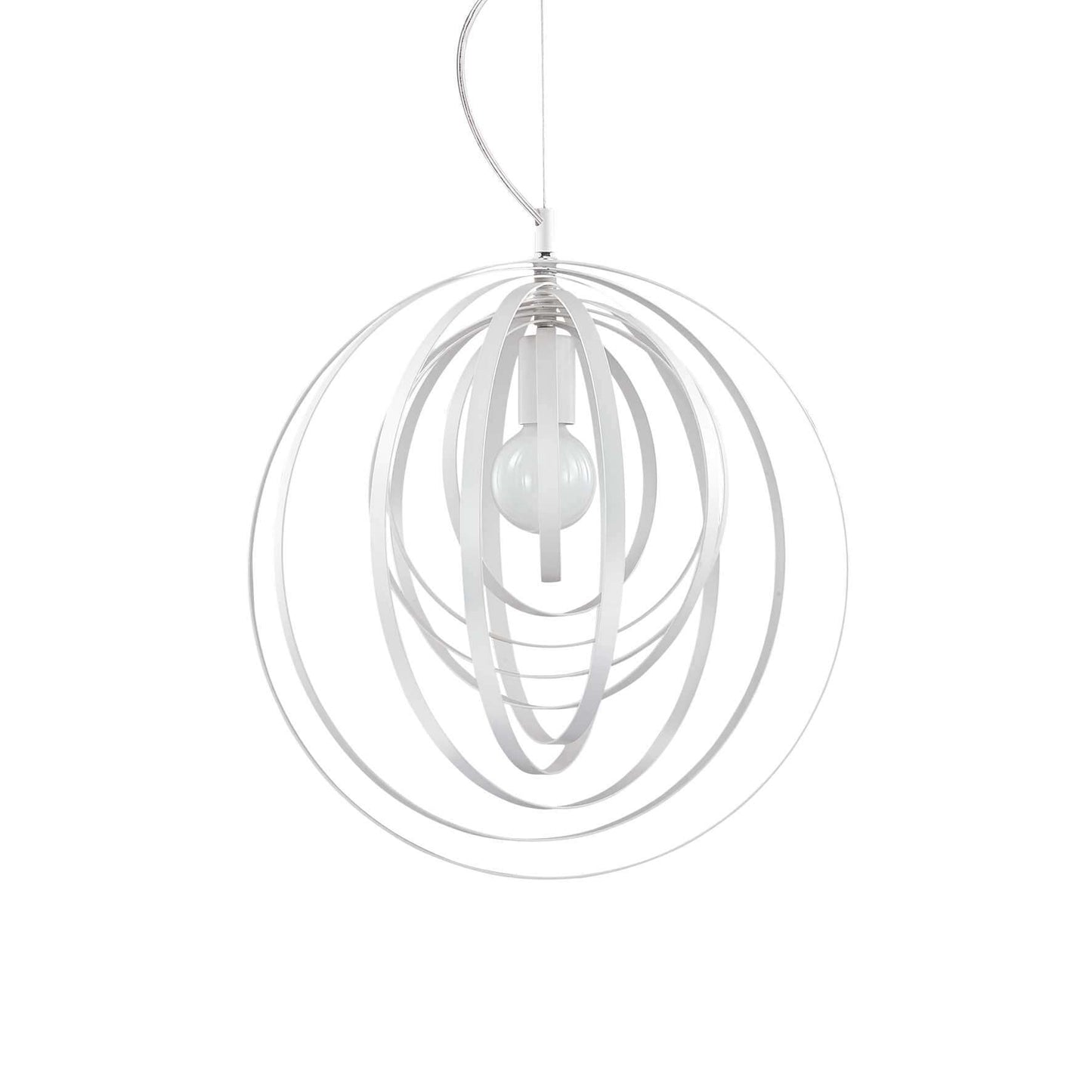 Ideallux Pendelleuchte DISCO in mattweiß mit verstellbaren Kreisrahmen, dimmbar, für E27 Fassung, modernes und elegantes Design.