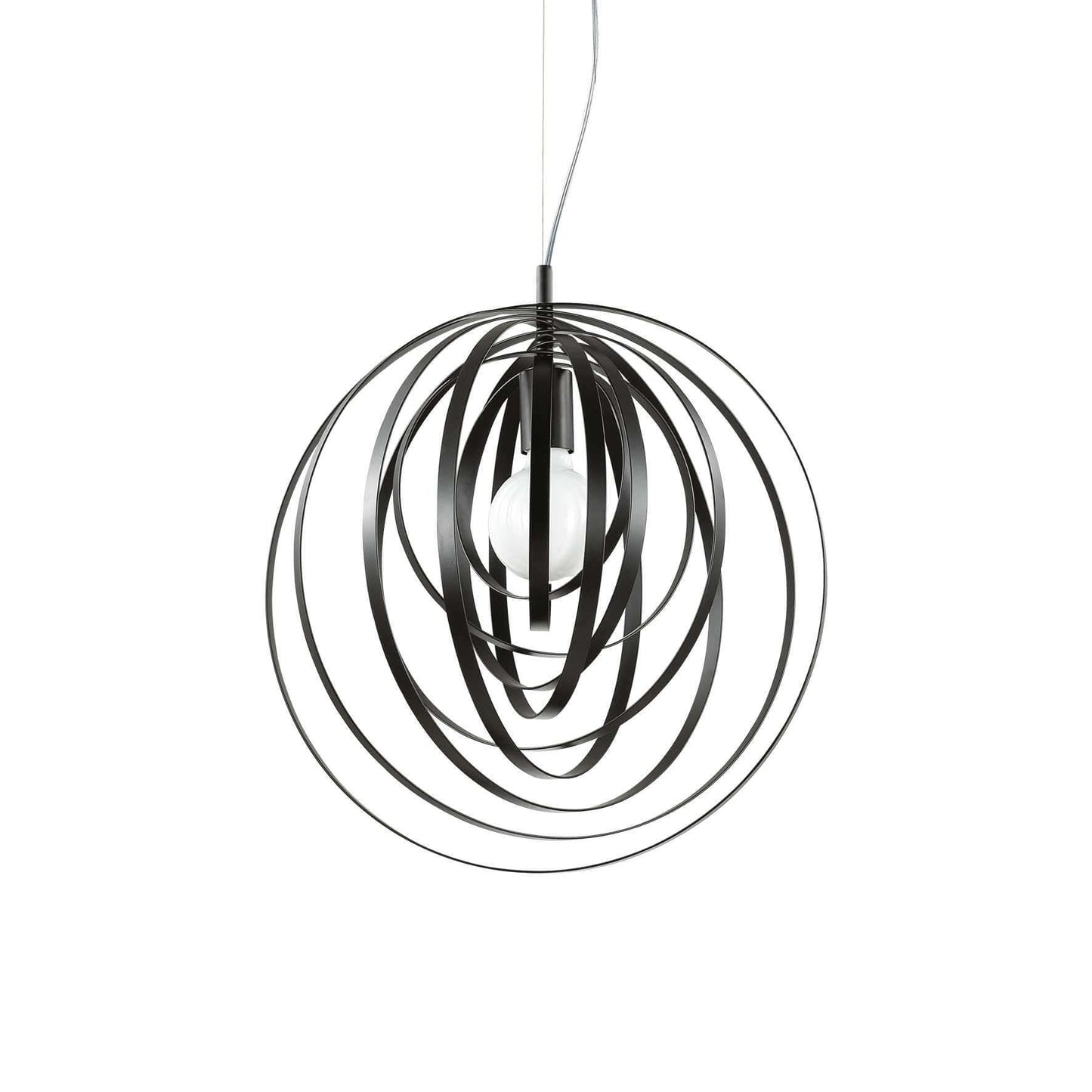 Ideallux Pendelleuchte DISCO Schwarz Matt, dimmable hanging light with adjustable height, E27 base, black metal, circular design.
