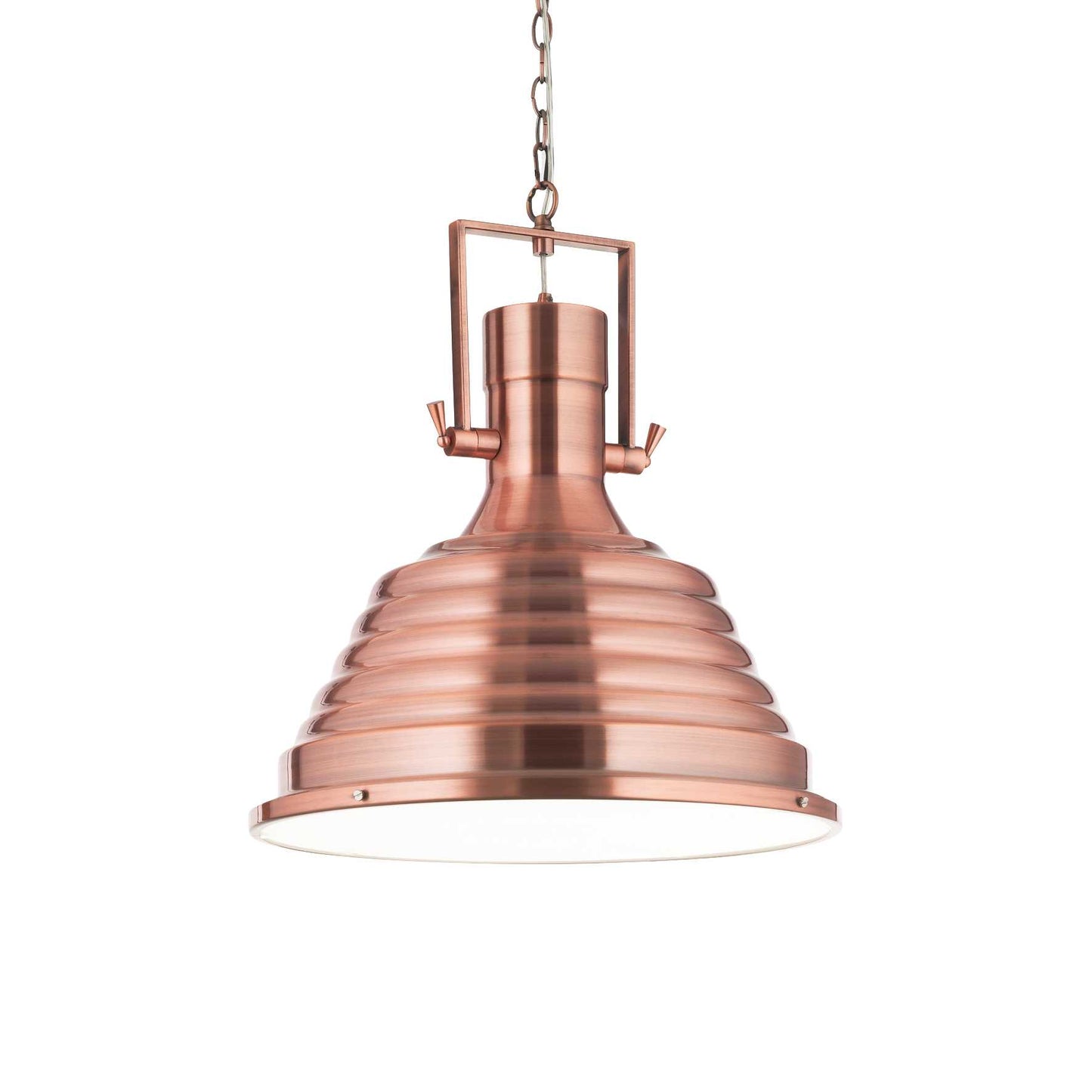 Ideallux Fisherman pendant light, copper finish, metal construction, adjustable height, suitable for E27 bulb; dimmable lighting solution.