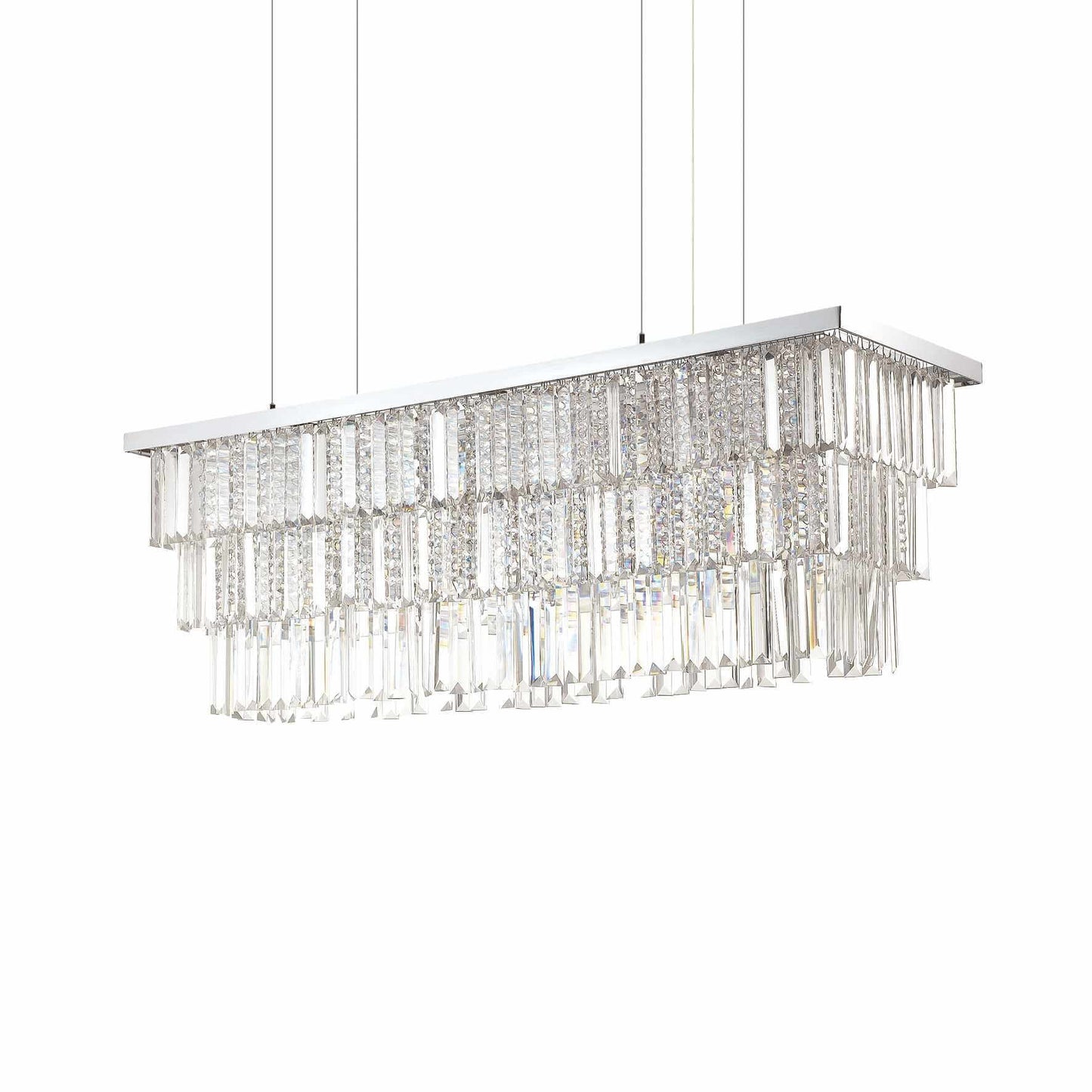Ideal Lux Kristall Pendelleuchte Martinez in Chrom mit funkelnden Kristallen, 103cm lang, dimmbar, elegantes Design, esszimmerbeleuchtung.