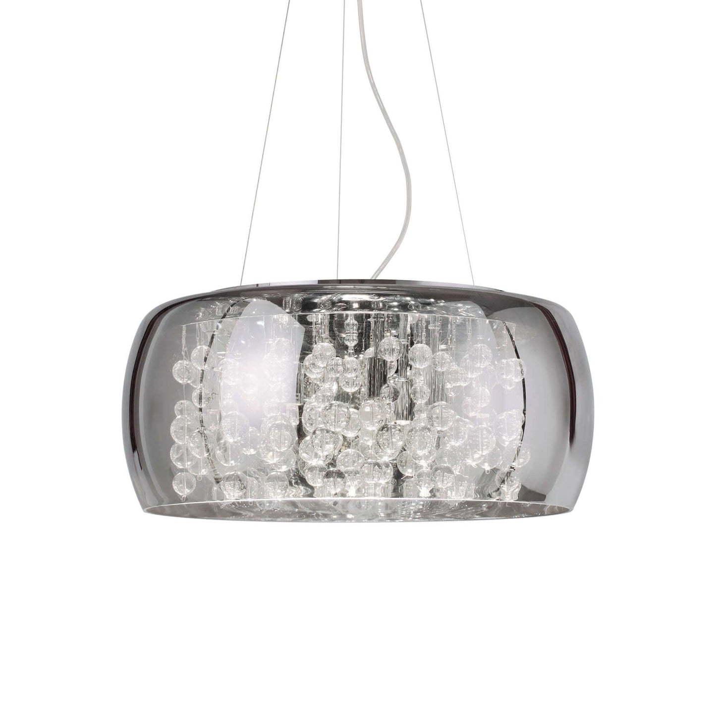 Ideal Lux Kristall Hängeleuchte AUDI-80 with smoky glass, chrome finish, dimmable LED or halogen, Ø40cm, max height 220cm.