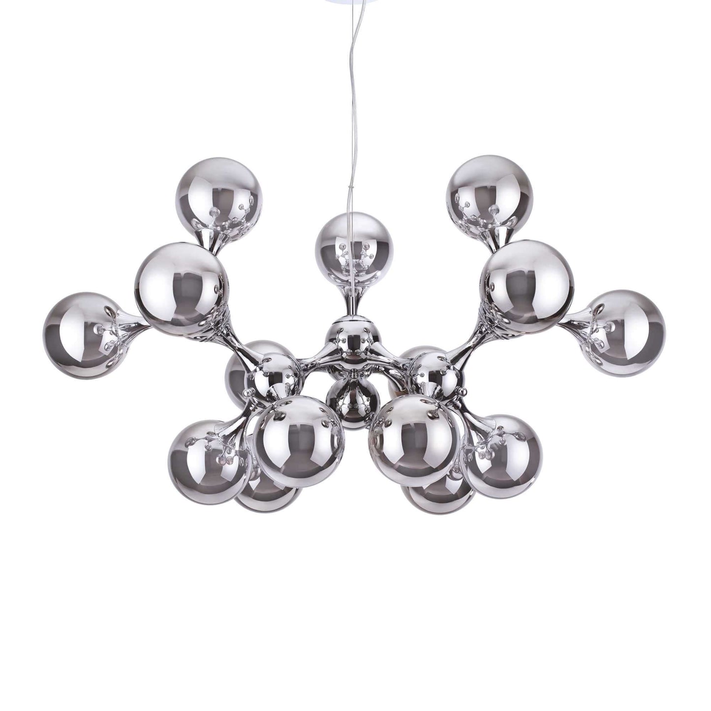 Ideal Lux Moderne Hängelampe Nodi mit 15 Leuchten aus chrom geblasenem Glas, modernes Design, silberne Farbe, dimmbar.