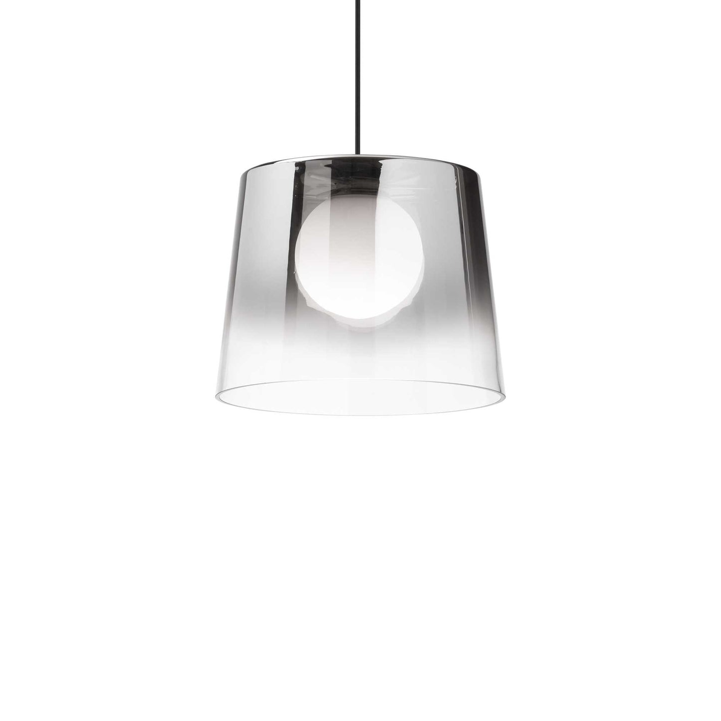 Ideallux FADE Chrom pendant light with dimmable feature, transparent glass shade, adjustable height, and modern chrome finish.