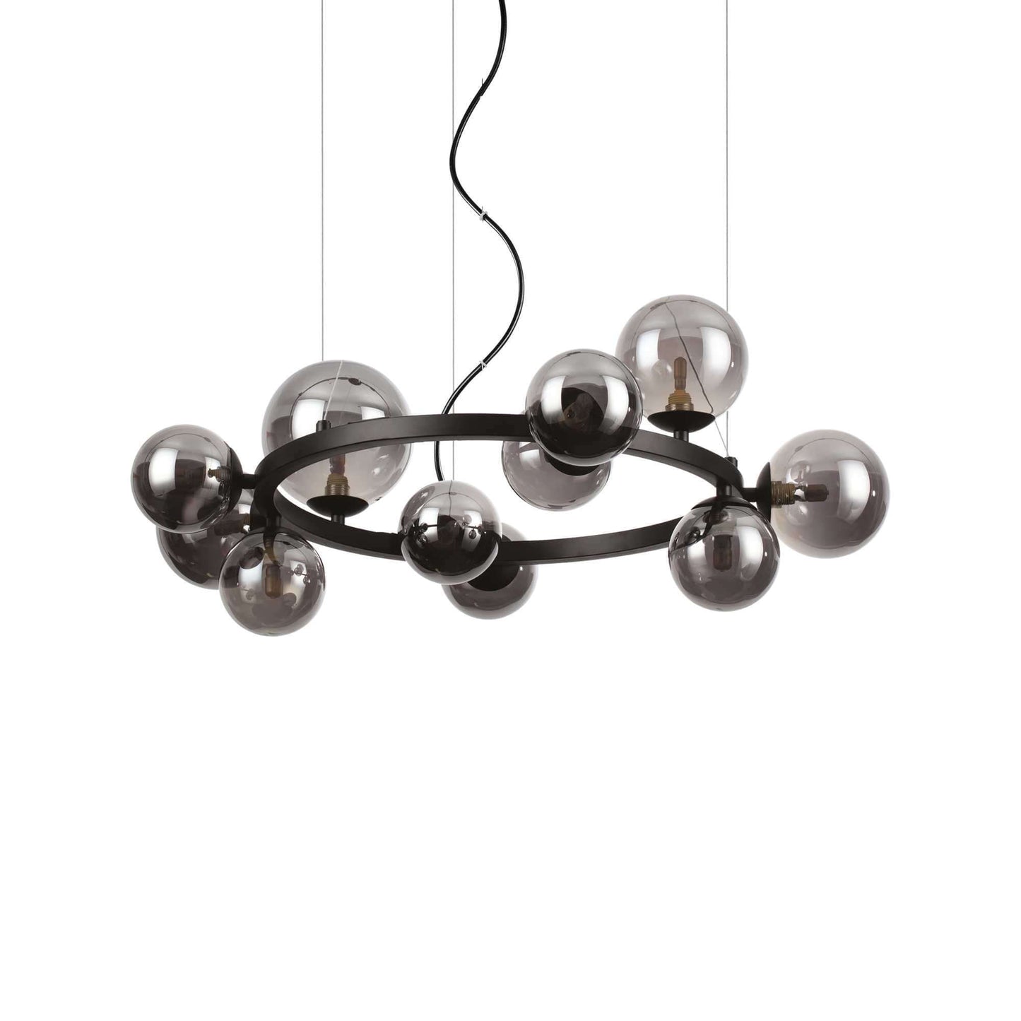 Ideal Lux Pendelleuchte PERLAGE, 11-flammig, Ø73cm, mattschwarzes Metallrahmen, Pyrexglas in Fume, dimmbar LED Leuchte