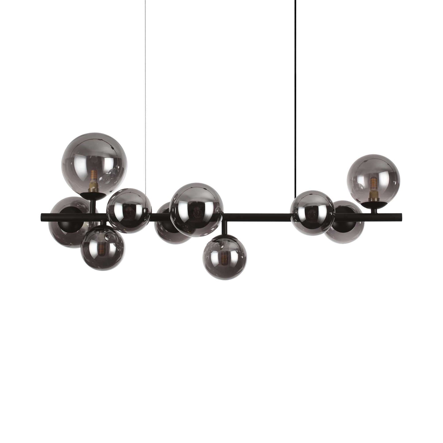 Ideal Lux Pendelleuchte PERLAGE, 10-flammig, mattschwarzes Metall, Pyrexglas in Fume, dimmbar, 81cm Länge, moderne Designerleuchte.