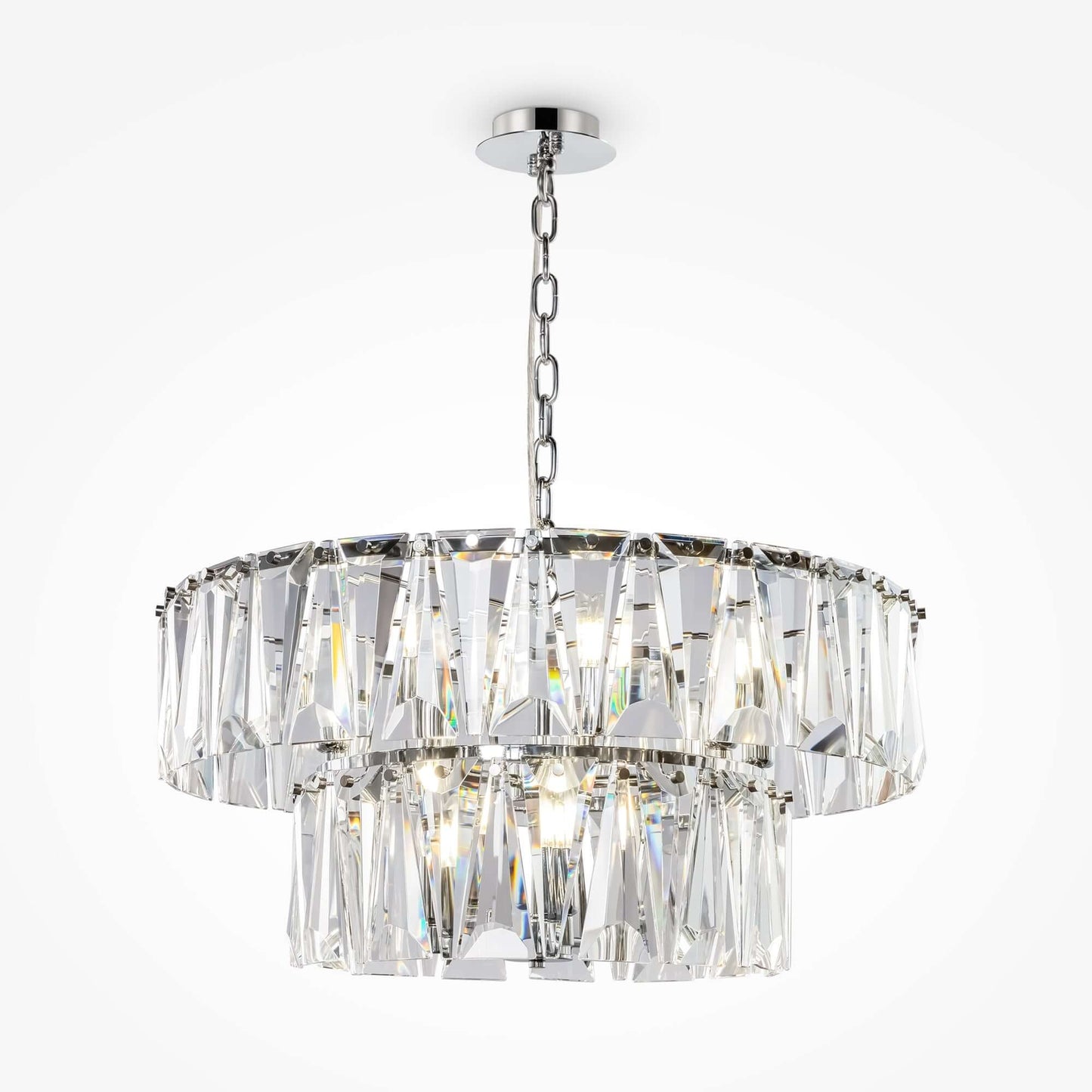 Maytoni Pendelleuchte Puntes 12-flammig, silberne Kristall-Glas Hängeleuchte mit verstellbarer Höhe, Chrom Akzente.