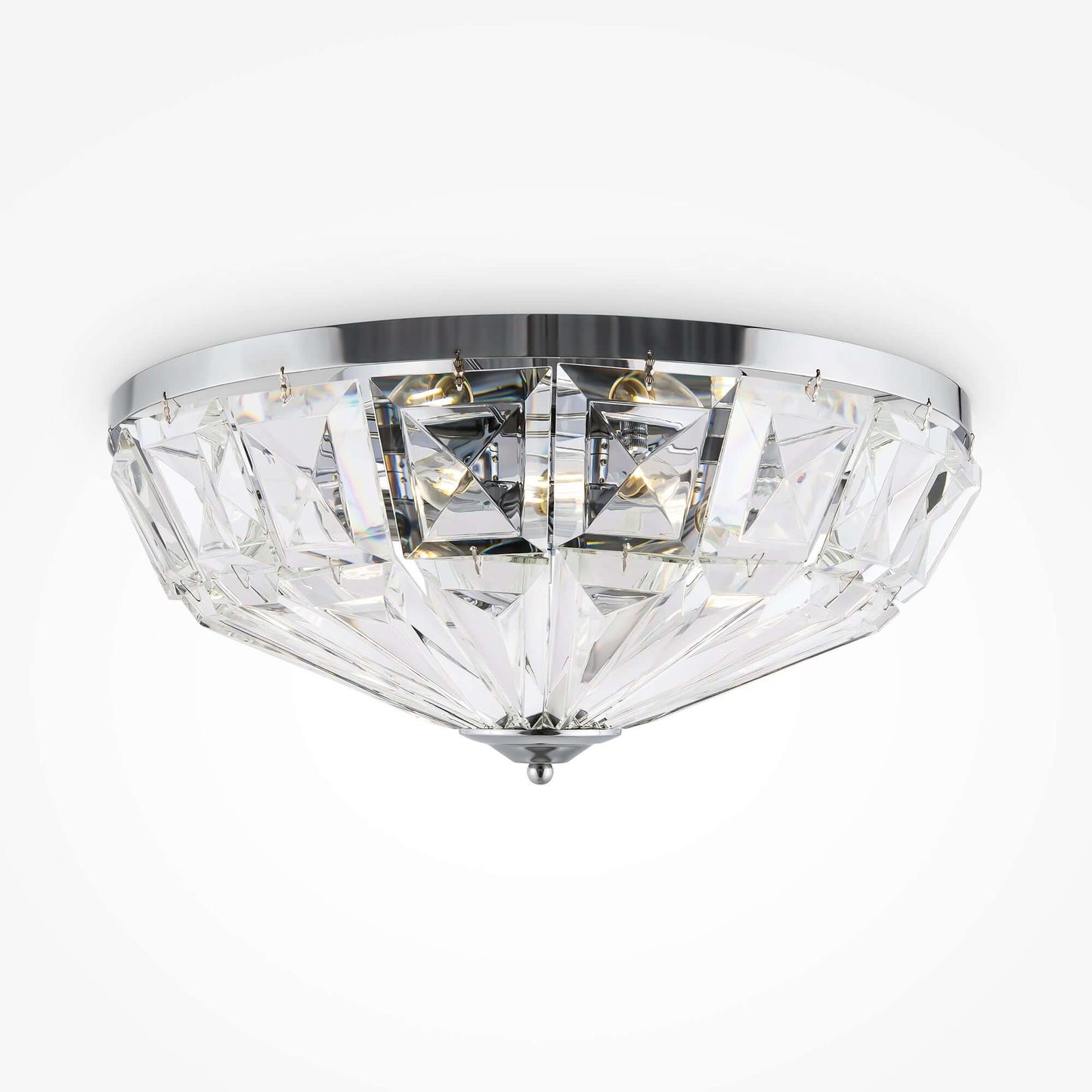 Maytoni Kristall Deckenleuchte Facet groß in Silber mit transparenten Glaskristallen und Chromgoldakzenten, dimmbar, Ø48,6cm.