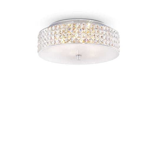 IDeal Lux Kristall Deckenleuchte ROMA Ø40cm mit satiniertem Glas, Chrommetall-Details, dimmbar, Glanzstück für jeden Raum, 6 G9 LED-Leuchtmittel inklusive.