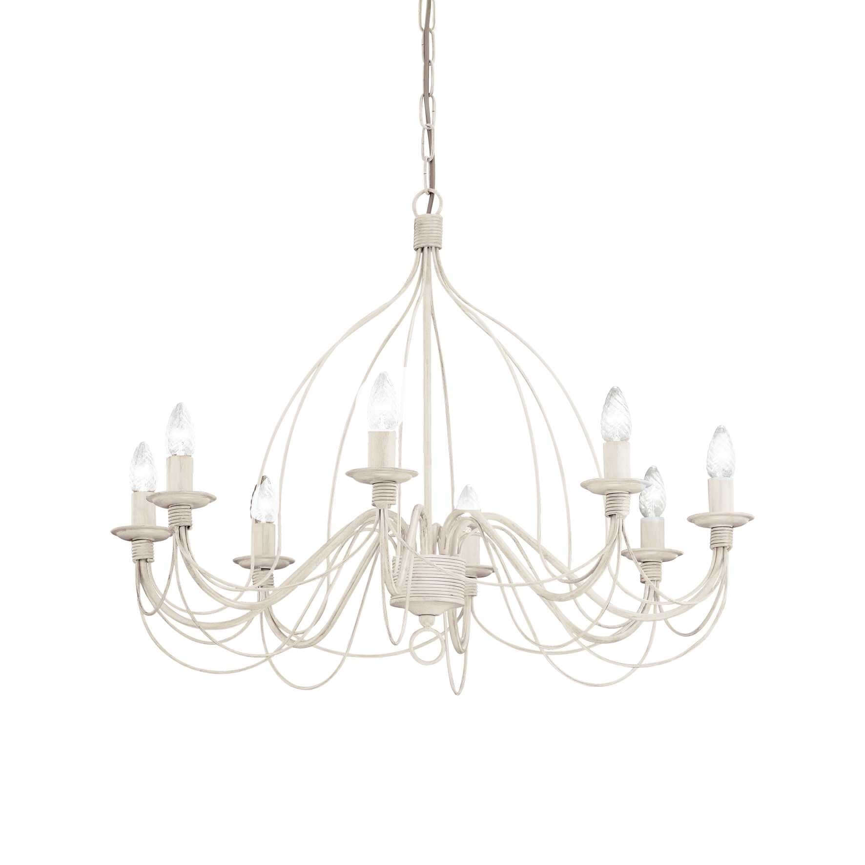 Ideallux Kronleuchter Corte 8 Leuchten in Antikweiß, dimmbar, Ø80cm, Metallrahmen, handbemalt mit Antikeffekt, E14 Sockel.