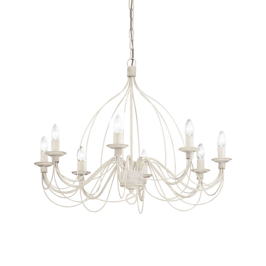 Ideallux Kronleuchter Corte 8 Leuchten in Antikweiß, dimmbar, Ø80cm, Metallrahmen, handbemalt mit Antikeffekt, E14 Sockel.