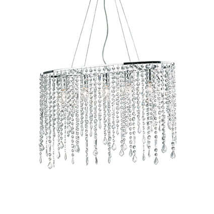 Ideal Lux RAIN 5-flammig Pendelleuchte mit funkelnden Kristallen, Chrom-Finish, 66cm, modern und dimmbar