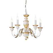 Ideallux Kronleuchter FIRENZE 5 Leuchten in Weiß mit Blattgoldverzierungen, dimmbar, verstellbar, E14 Sockel, Ø55cm, 230V, 5kg. Eleganter Kronleuchter.