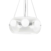 Ideallux Pendelleuchte Audi-10 transparent lamp with glass diffuser, chrome metal frame, adjustable steel cable, E27 sockets.