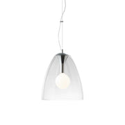 Ideallux Pendelleuchte Audi-20 transparent Glas mit verchromtem Metall, dimmbar, höhenverstellbar, modernes Design für Innenräume.