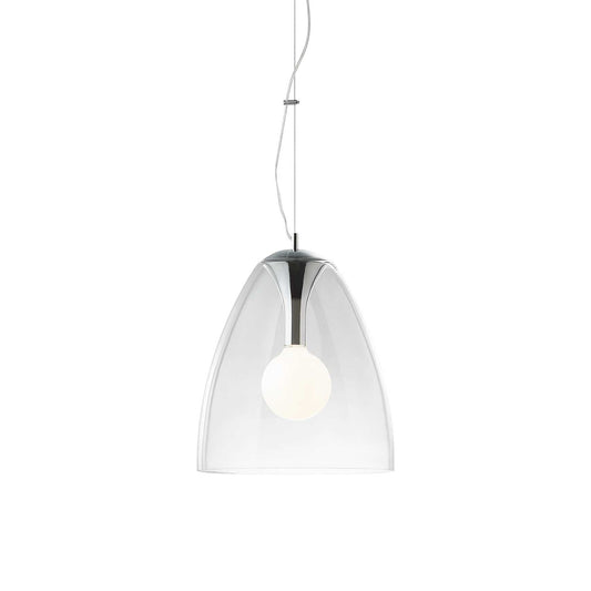 Ideallux Pendelleuchte Audi-20 transparent Glas mit verchromtem Metall, dimmbar, höhenverstellbar, modernes Design für Innenräume.