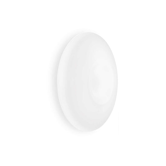 Ideallux GLORY 60cm ceiling light with nickel satin frame and white blown-glass diffuser, dimmable, E27 socket, modern design.
