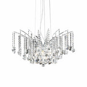 Ideallux Audi-77 crystal pendant light with 8 adjustable lamps, chrome metal and glass design.