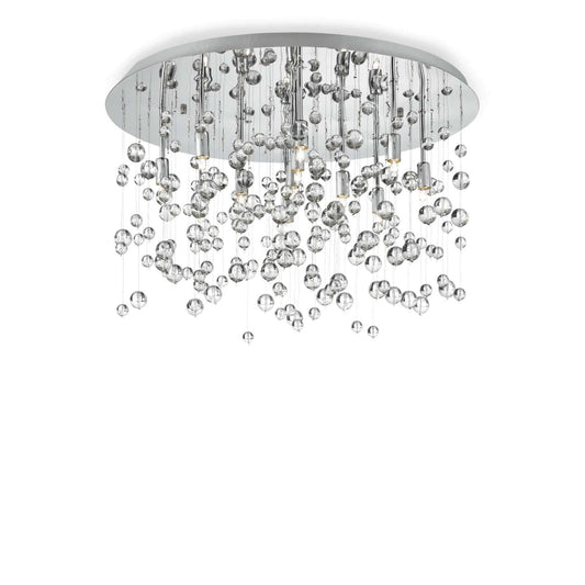 Deckenleuchte NEVE 8-flammig mit transparenten Glaskugeln, chrom Metall, dimmbar, 31,5cm Höhe, 45,5cm Durchmesser, moderne Deckenlampe.