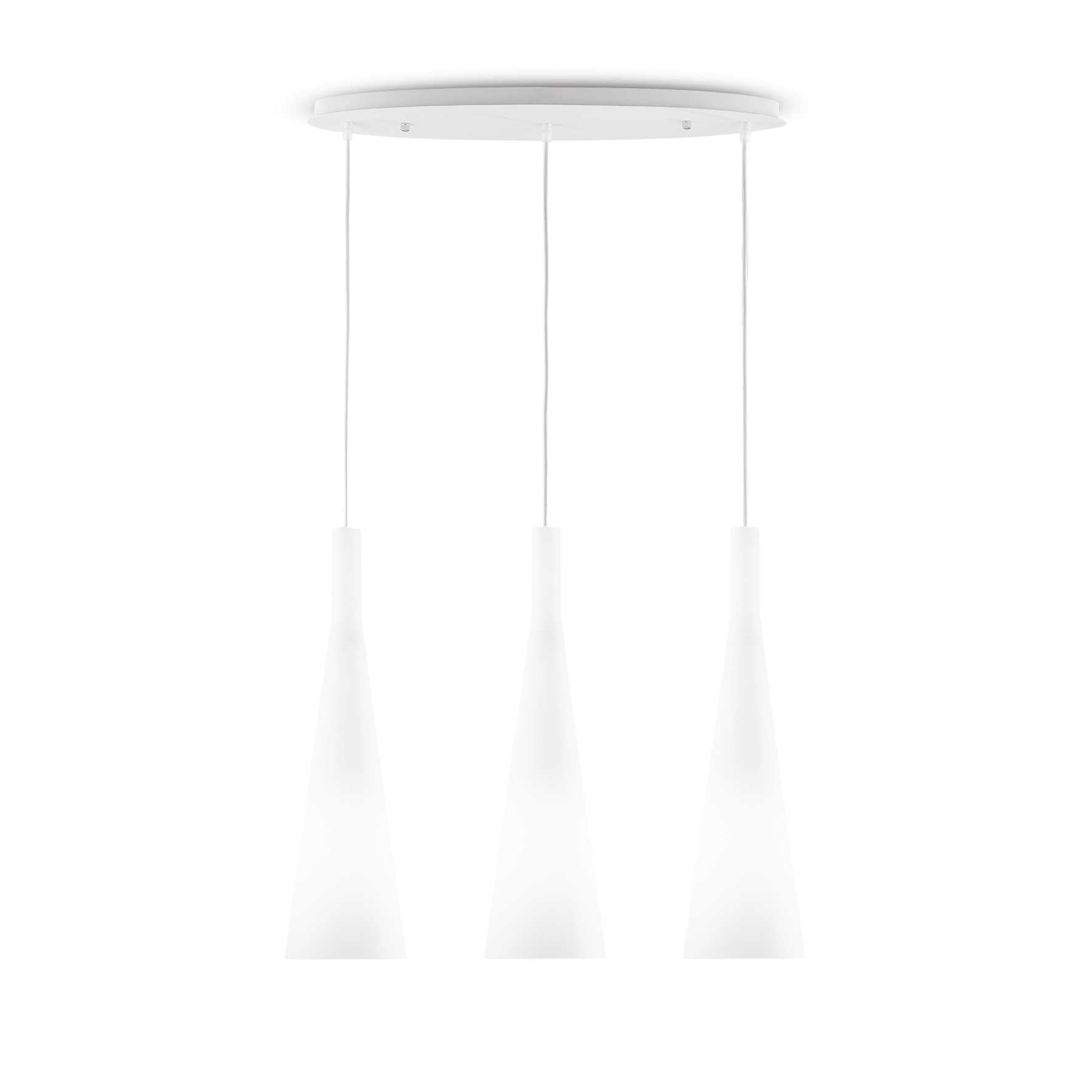 Ideallux Pendelleuchte MILK 3-flammig aus weiß lackiertem Metall und Glas, höhenverstellbar, dimmbar, modern und stilvoll.