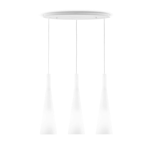 Ideallux Pendelleuchte MILK 3-flammig aus weiß lackiertem Metall und Glas, höhenverstellbar, dimmbar, modern und stilvoll.