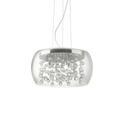 Ideallux Pendelleuchte Audi-80, transparent, 5 dimmbare Glaskugeln, verchromter Metallrahmen, höhenverstellbar, Ø40cm, G9 Sockel