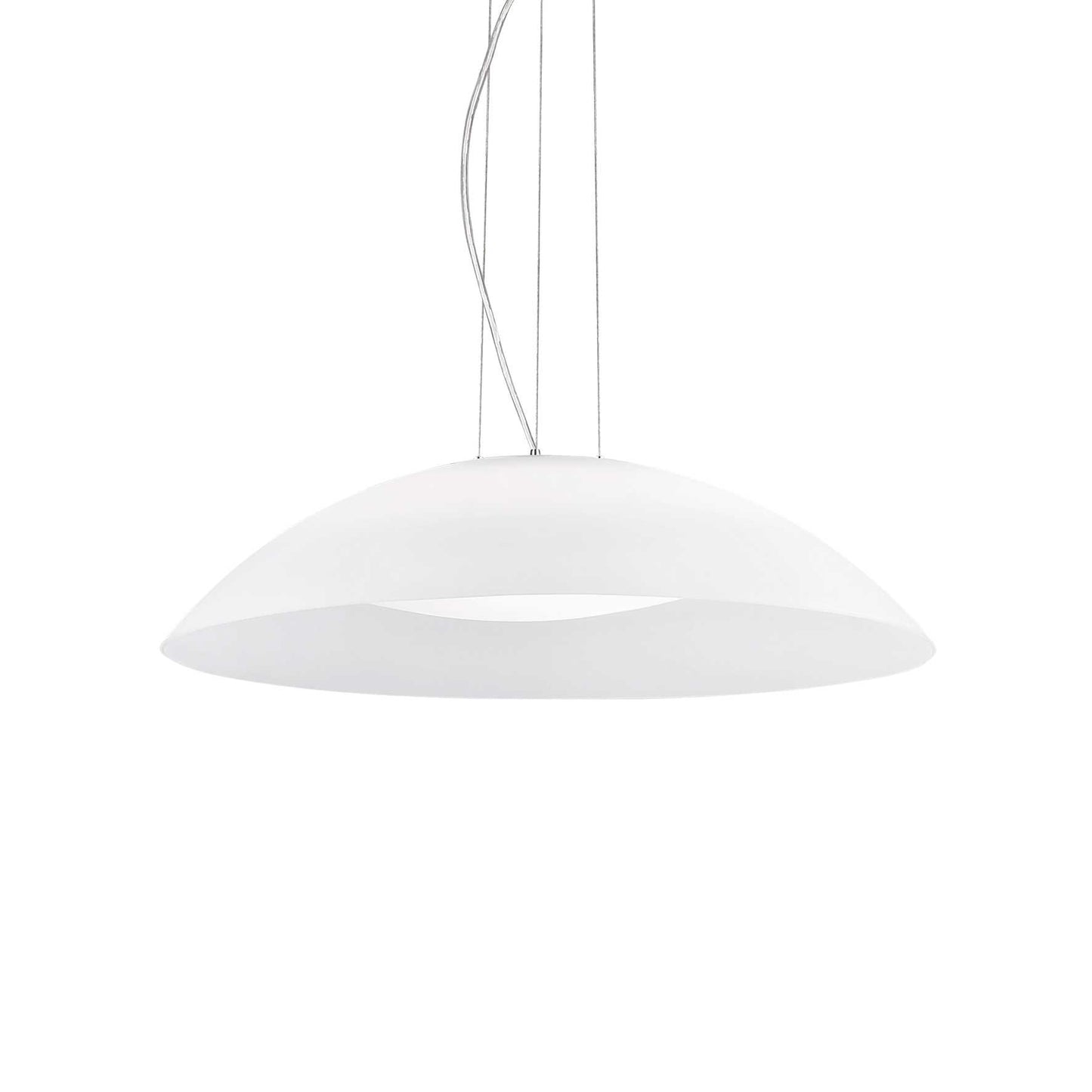 Ideallux Pendelleuchte LENA Weis, chrom metal frame, adjustable height, Ø64cm, double glass diffuser, elegant modern design