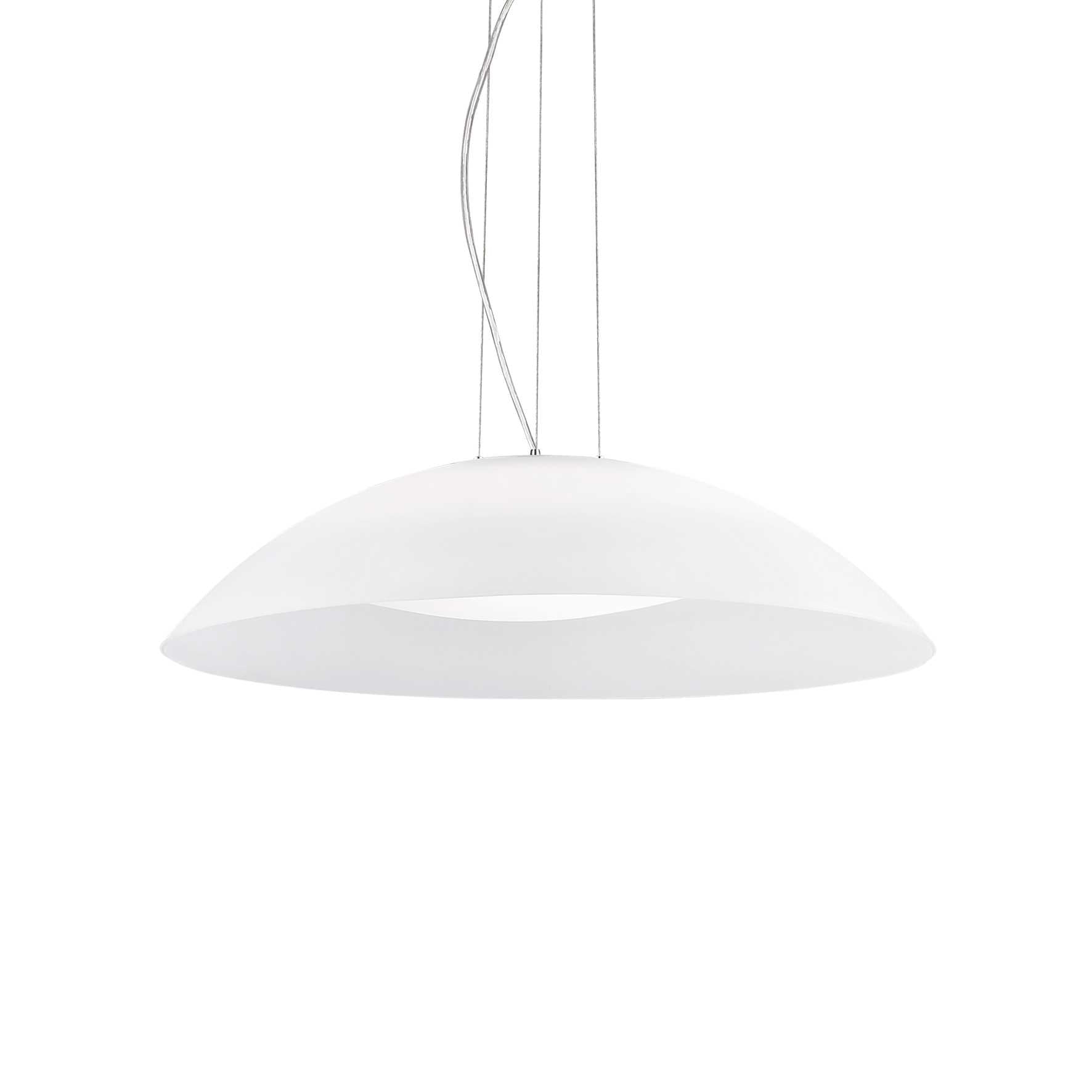 Ideallux Pendelleuchte LENA Weis, chrom metal frame, adjustable height, Ø64cm, double glass diffuser, elegant modern design