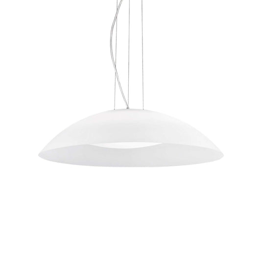 Ideallux Pendelleuchte LENA Weis, chrom metal frame, adjustable height, Ø64cm, double glass diffuser, elegant modern design
