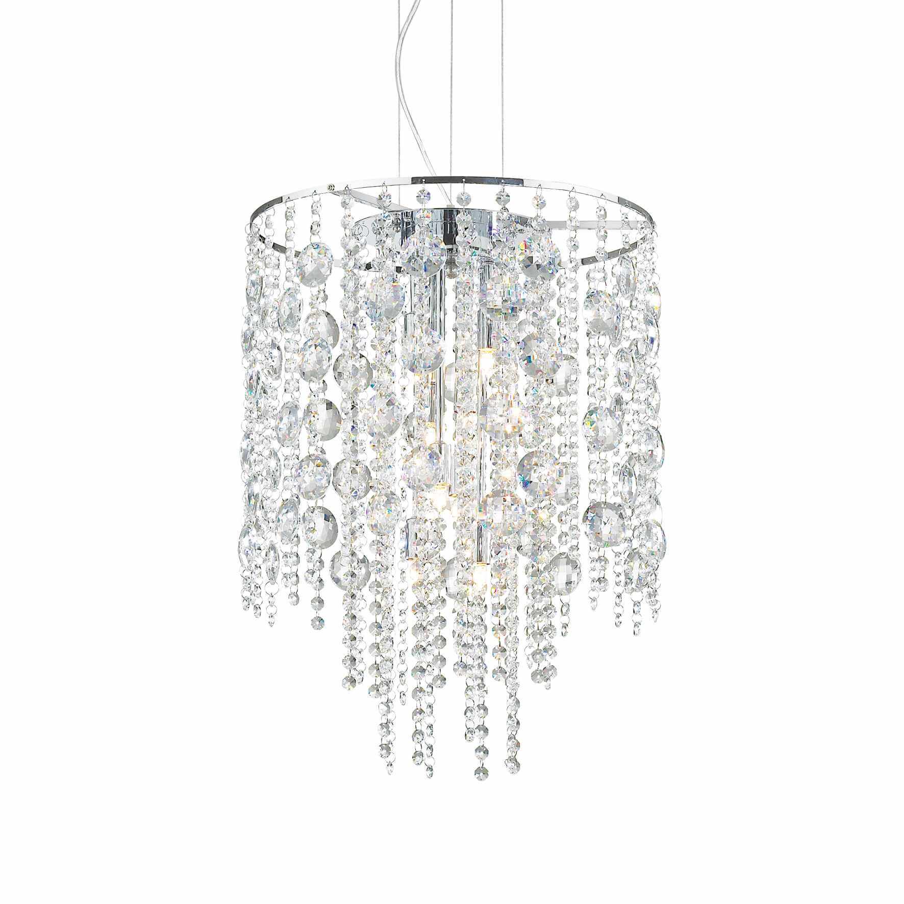 Ideallux EVASIONE pendant light with 8 dimmable bulbs, chrome metal, crystal design, adjustable height, Ø41cm