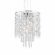 Ideallux EVASIONE pendant light with 8 dimmable bulbs, chrome metal, crystal design, adjustable height, Ø41cm