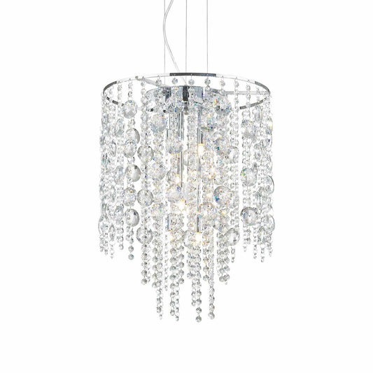 Ideallux EVASIONE pendant light with 8 dimmable bulbs, chrome metal, crystal design, adjustable height, Ø41cm