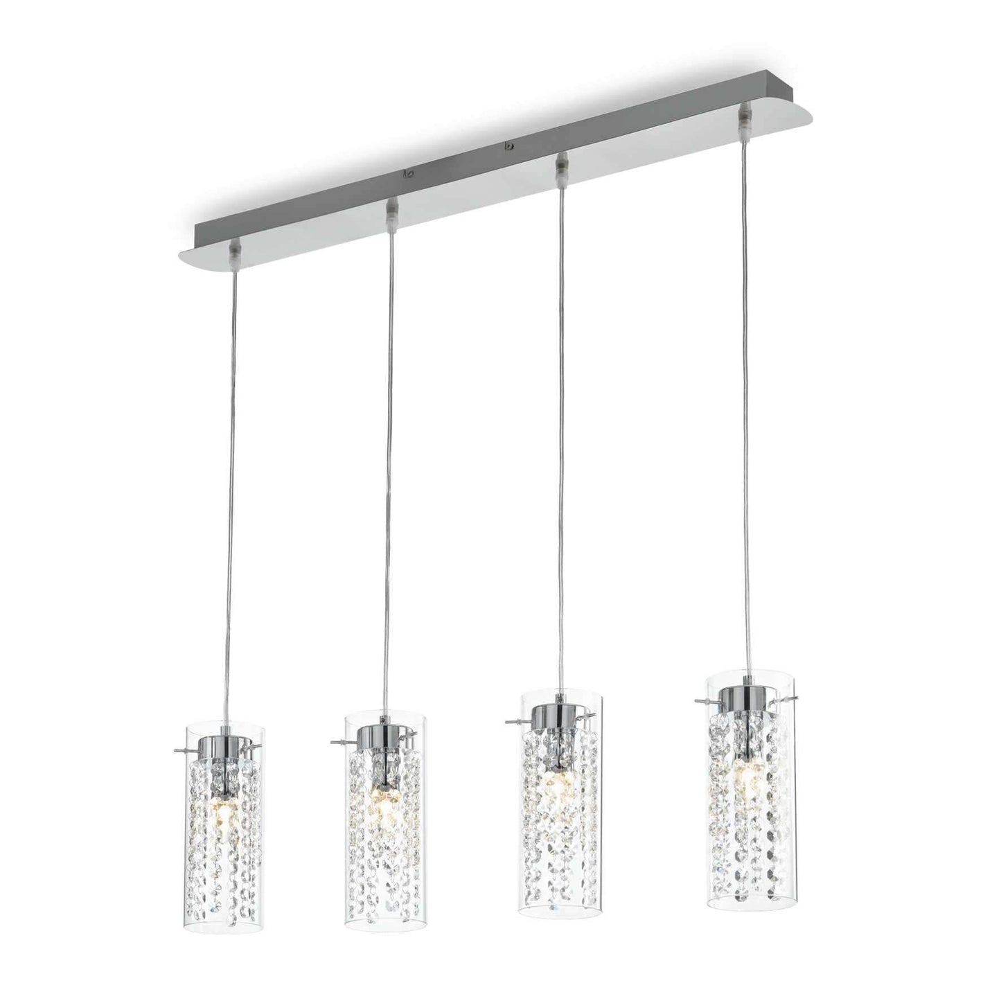 Ideallux Pendelleuchte IGUAZU' 4-flammig, chrom, Pyrexglas, Kristall, dimmbar, höhenverstellbar, modernes Design für Wohnräume.