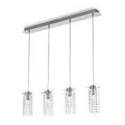 Ideallux Pendelleuchte IGUAZU' 4-flammig, chrom, Pyrexglas, Kristall, dimmbar, höhenverstellbar, modernes Design für Wohnräume.