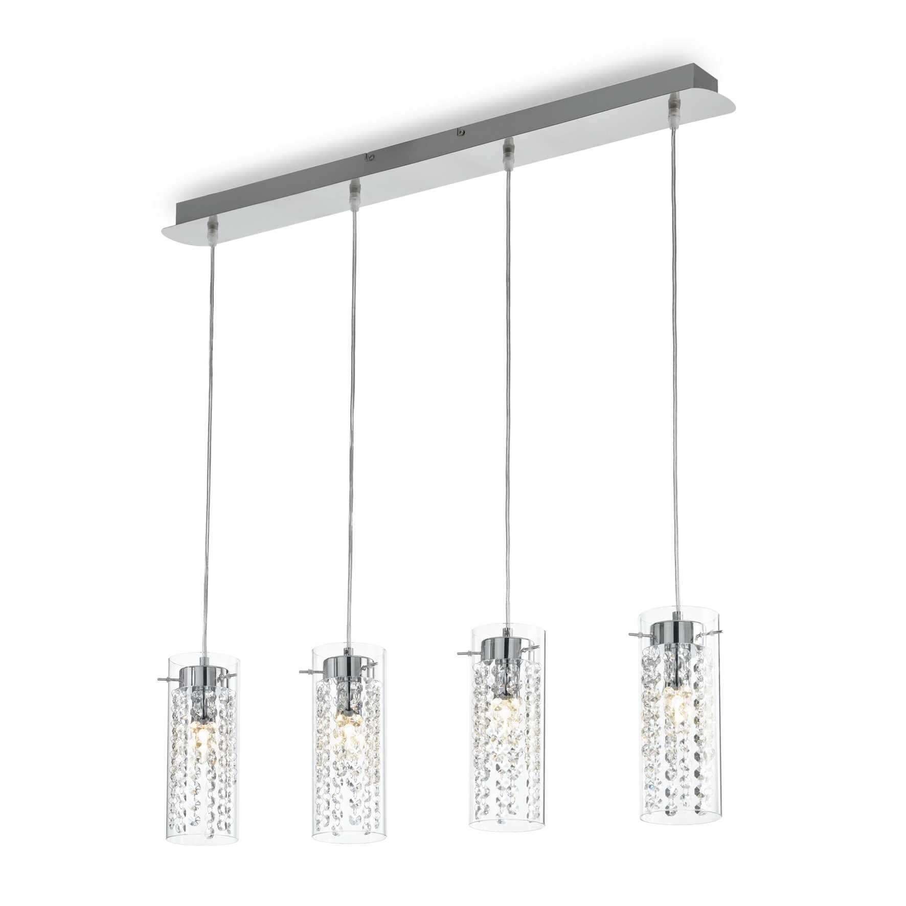 Ideallux Pendelleuchte IGUAZU' 4-flammig, chrom, Pyrexglas, Kristall, dimmbar, höhenverstellbar, modernes Design für Wohnräume.