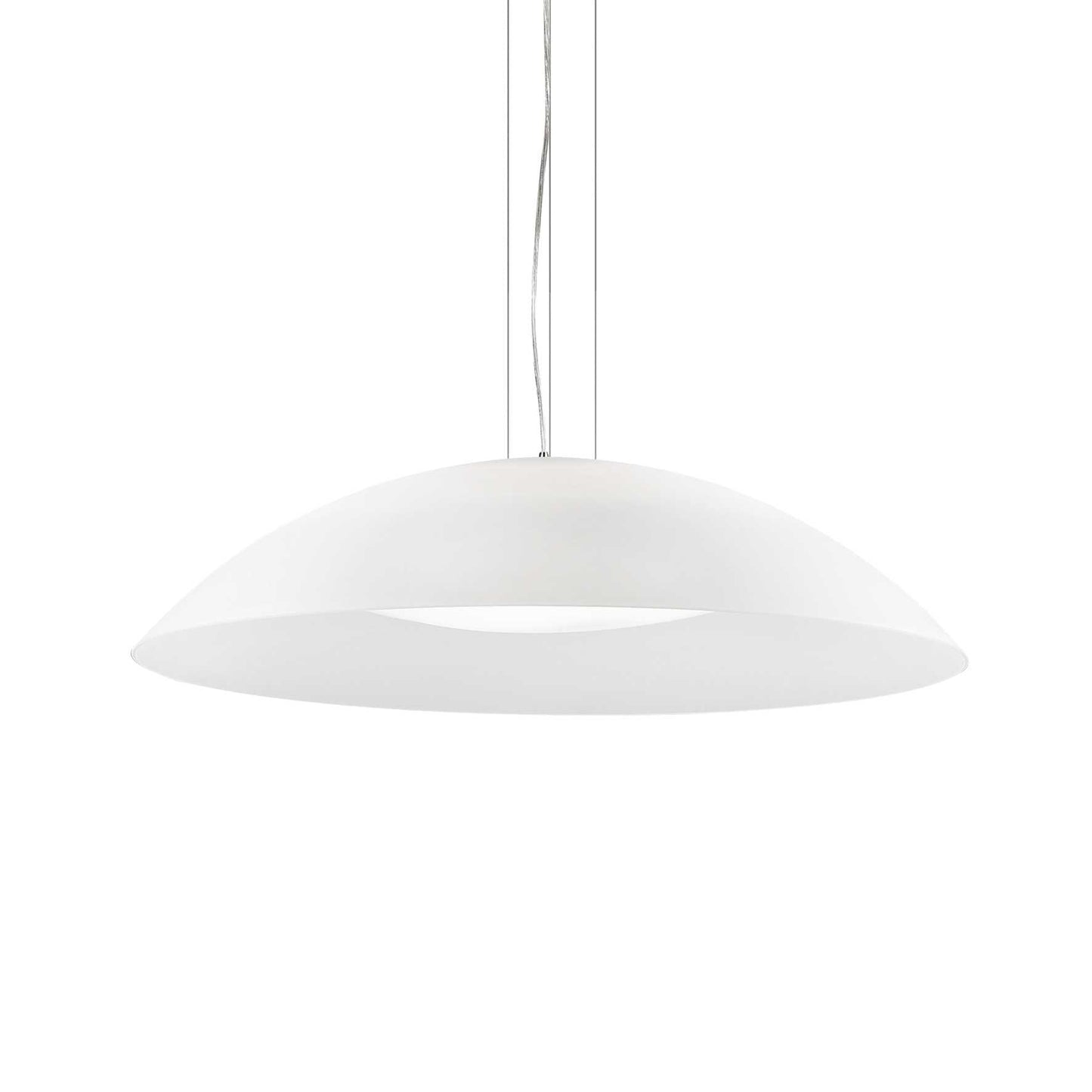Ideallux Pendelleuchte LENA in Weiß, 74cm, mit verchromtem Metall und doppelt mattiertem Glas, dimmbar, höhenverstellbar.