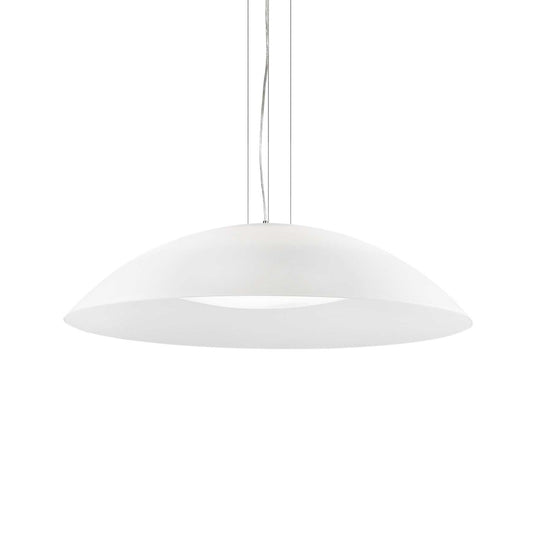 Ideallux Pendelleuchte LENA in Weiß, 74cm, mit verchromtem Metall und doppelt mattiertem Glas, dimmbar, höhenverstellbar.
