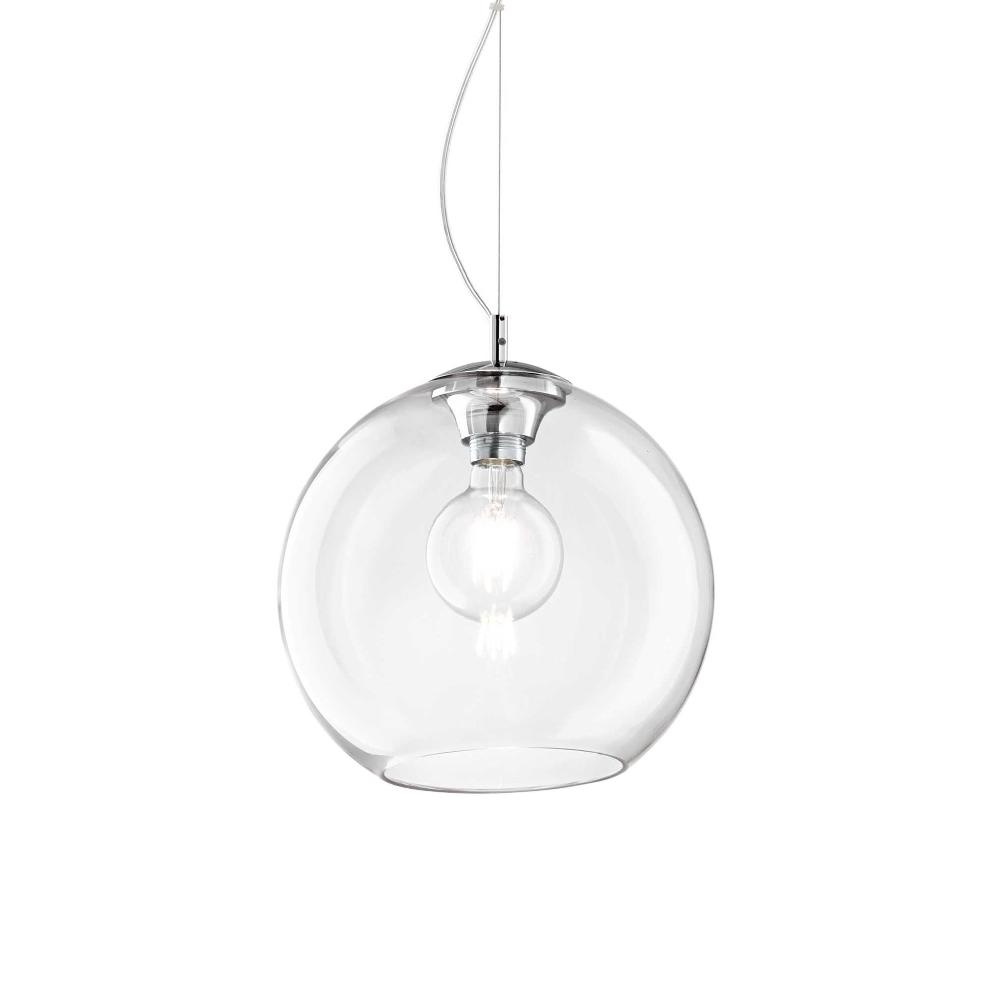 Ideallux Pendelleuchte NEMO 30cm transparent, geblasenes Glas, metallisch, dimmbar, höhenverstellbar, moderner E27 Hängeleuchte