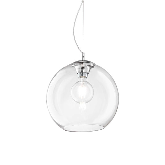 Ideallux Pendelleuchte NEMO 30cm transparent, geblasenes Glas, metallisch, dimmbar, höhenverstellbar, moderner E27 Hängeleuchte