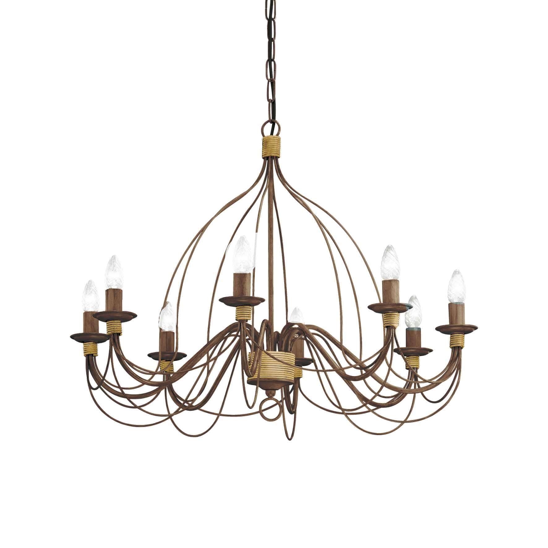 Ideallux Kronleuchter Corte 8-light chandelier in antique rust finish, featuring a hand-painted metal frame and dimmable E14 sockets.