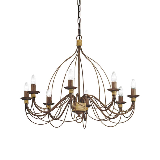 Ideallux Kronleuchter Corte 8-light chandelier in antique rust finish, featuring a hand-painted metal frame and dimmable E14 sockets.