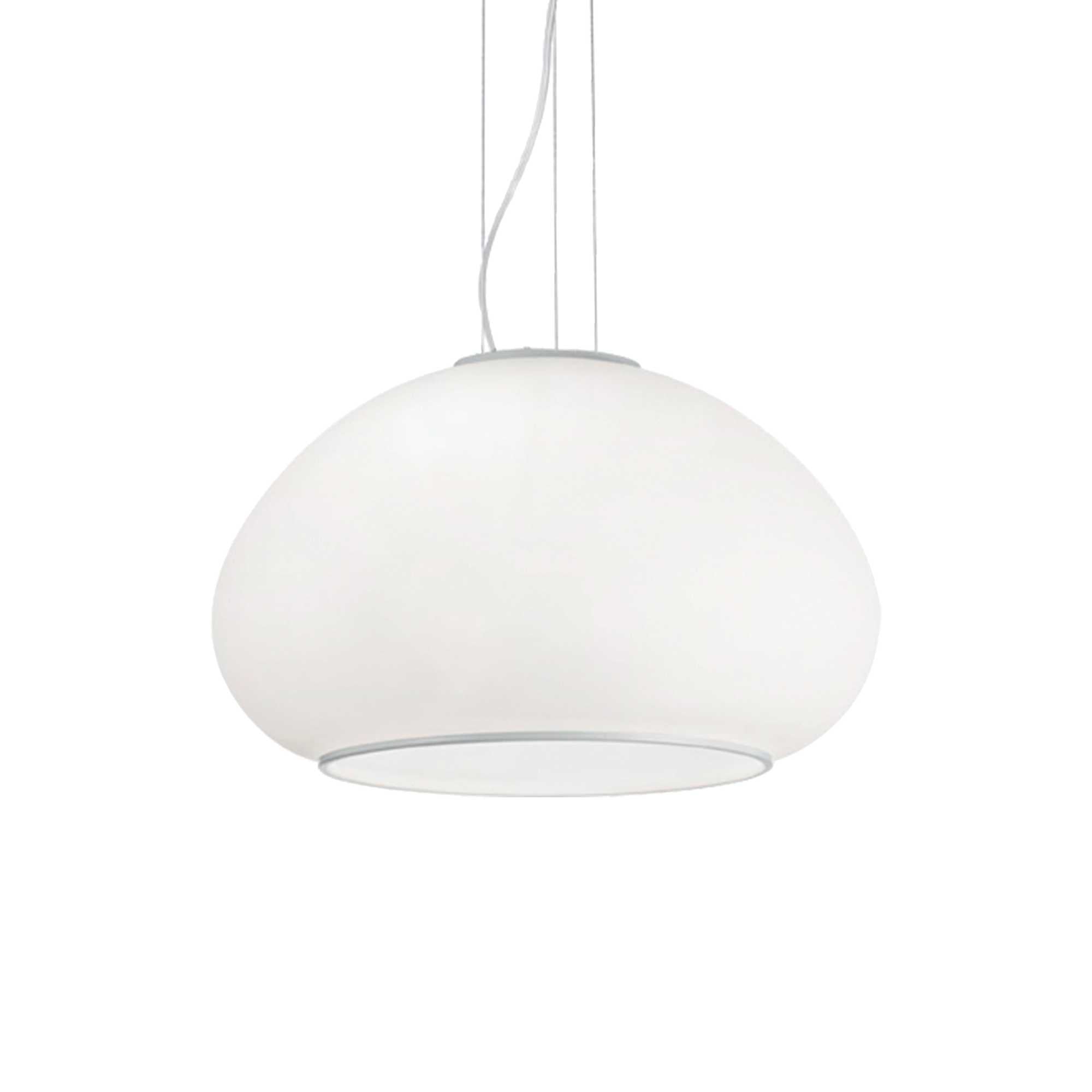 Ideallux Pendelleuchte MAMA 1-flammig, dimmbar, Metall und Glas, satinweiße Oberfläche, höhenverstellbar Ø40cm, E27 Fassung