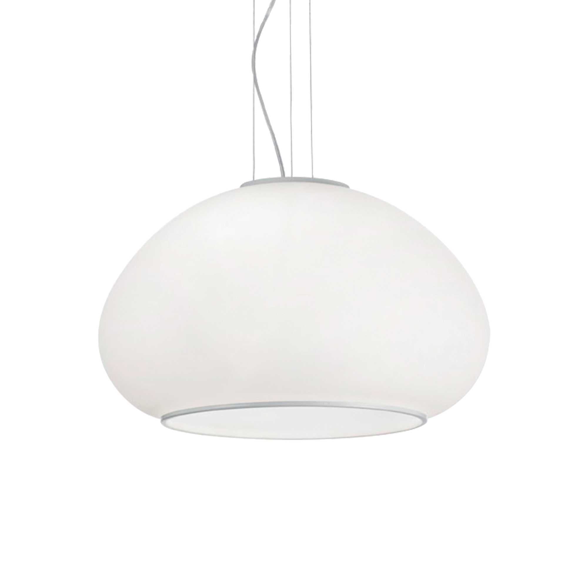 Ideallux Pendelleuchte MAMA 3Flammig, satinweiß, dimmbare Hängeleuchte mit geblasenem Glasdiffusor, höhenverstellbar.