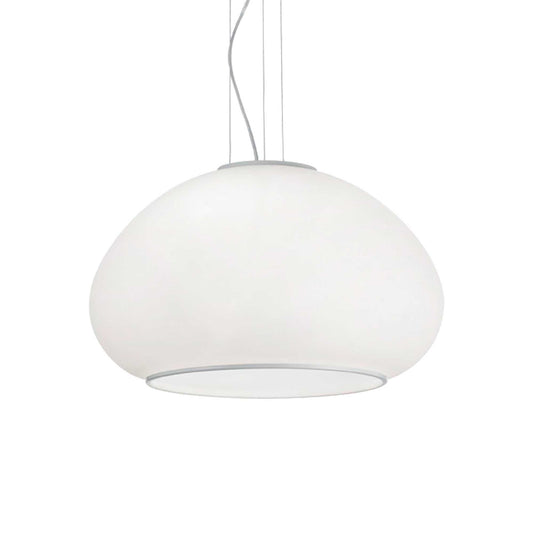 Ideallux Pendelleuchte MAMA 3Flammig, satinweiß, dimmbare Hängeleuchte mit geblasenem Glasdiffusor, höhenverstellbar.