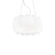 Ideallux OVALINO 5-light pendant lamp with curved etched glass and adjustable height, modern white design. Diameter Ø44cm, E27 base.