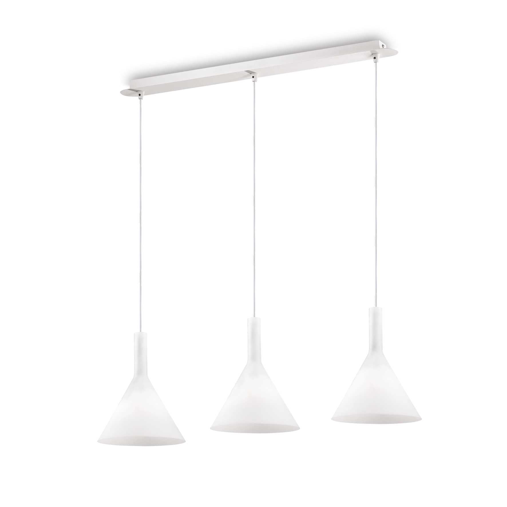 Ideallux Pendelleuchte COCKTAIL 3, dimmable, adjustable height, white glass pendant light with three E14 bulb sockets.