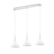 Ideallux Pendelleuchte COCKTAIL 3, dimmable, adjustable height, white glass pendant light with three E14 bulb sockets.