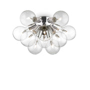 Ideallux Deckenleuchte DEA, chromed metal base with 10 dimmable LED bulbs in blown glass, Ø55cm, ideal ceiling light fixture.